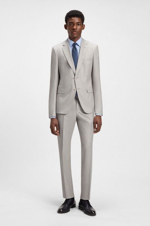 Traje Slim Fit De Lana Virgen Con Microestampado Y Seda