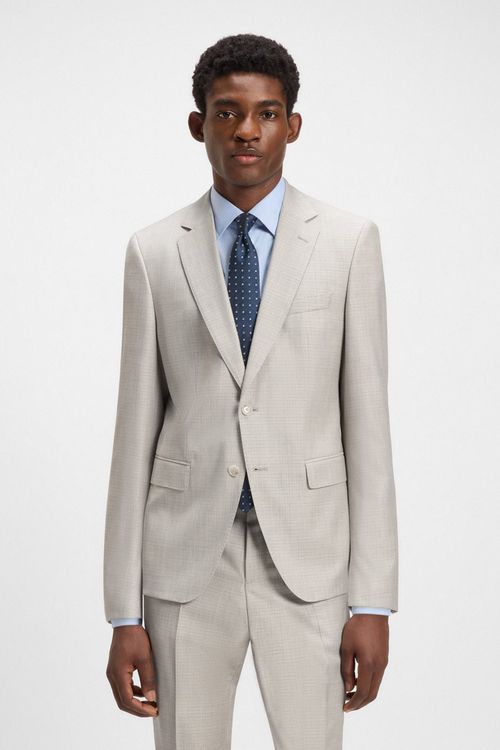 Traje Slim Fit De Lana Virgen Con Microestampado Y Seda