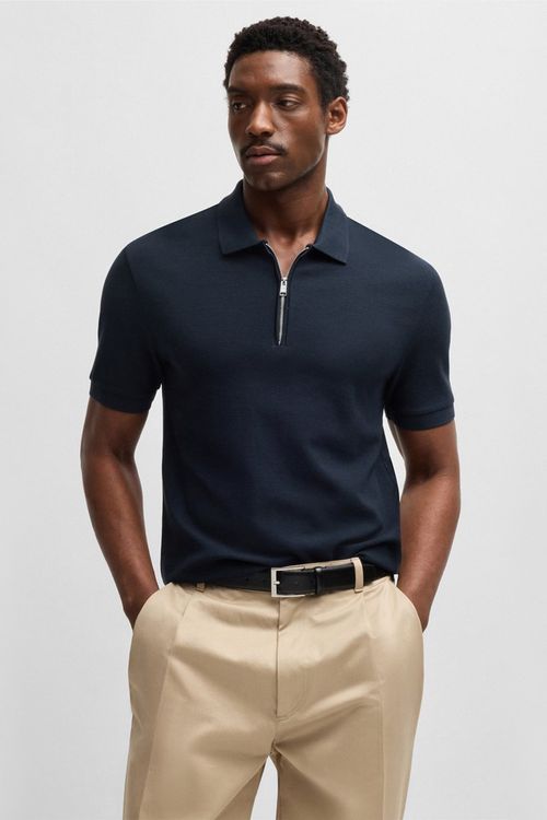 Polo De Punto Con Cuello Con Cremallera Y Estructura De Rejilla