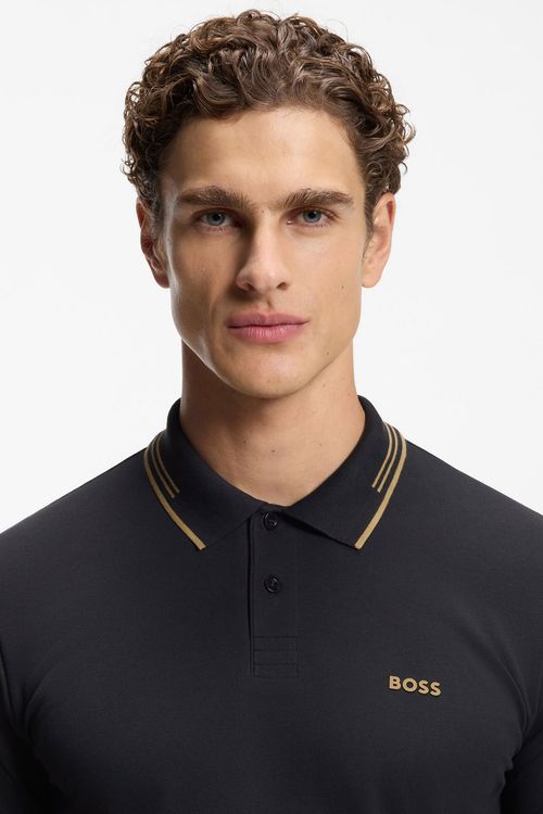 Polo Slim Fit De Algodón Elástico Con Detalles De La Marca