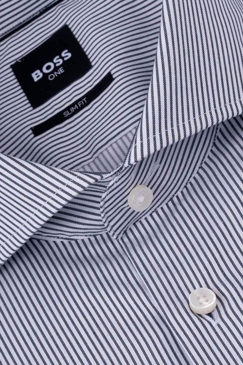 Camisa Entallada De Sarga De Algodón A Rayas